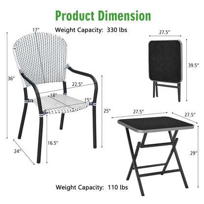 Tangkula 5-Piece Rattan Patio Dining Set, No Assembly Needs, Square Folding Table & 4 Stackable Chairs Set - NP10107+NP10073WL