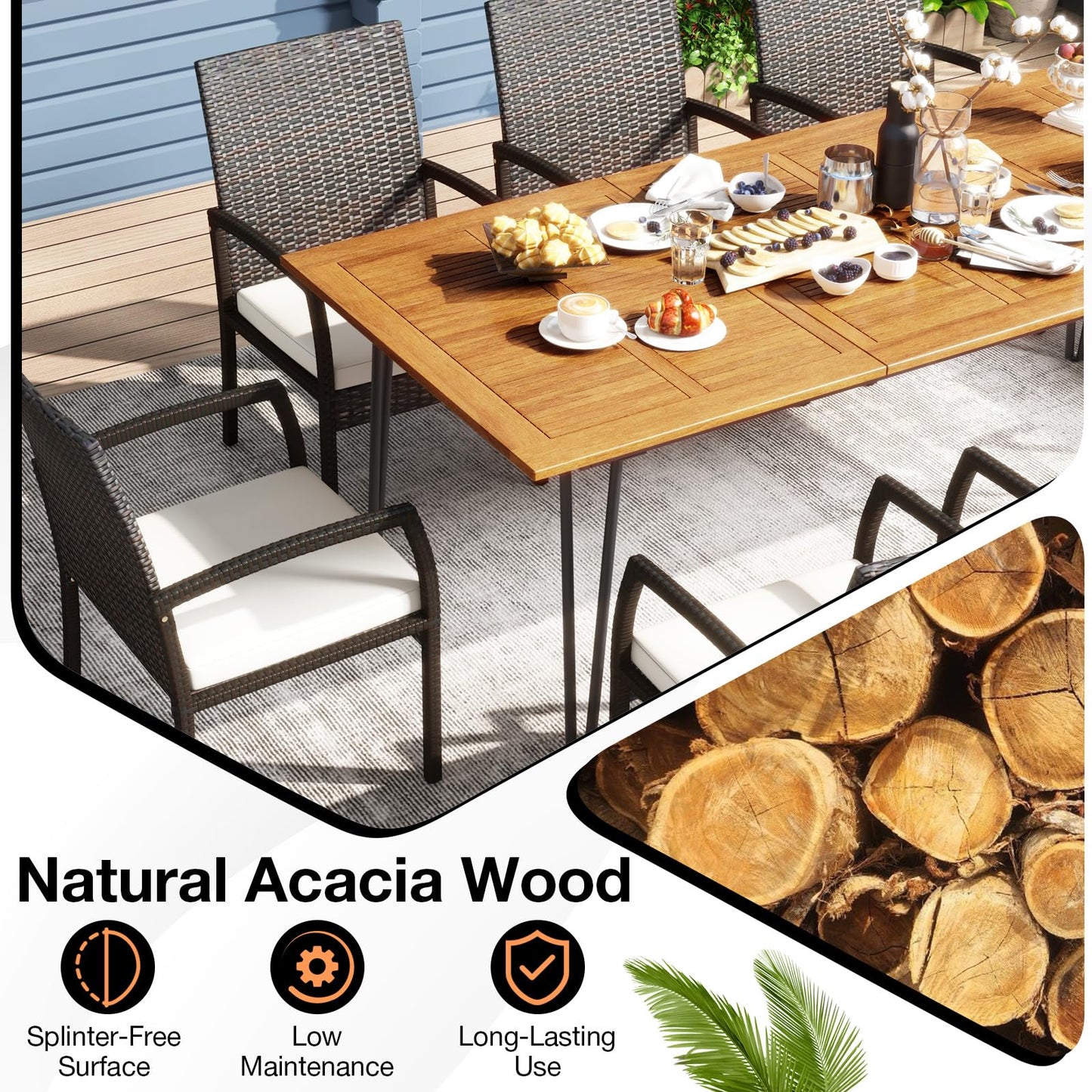 Tangkula 9 Pieces Outdoor Patio Dining Set - HW72245+2*HW70830-4