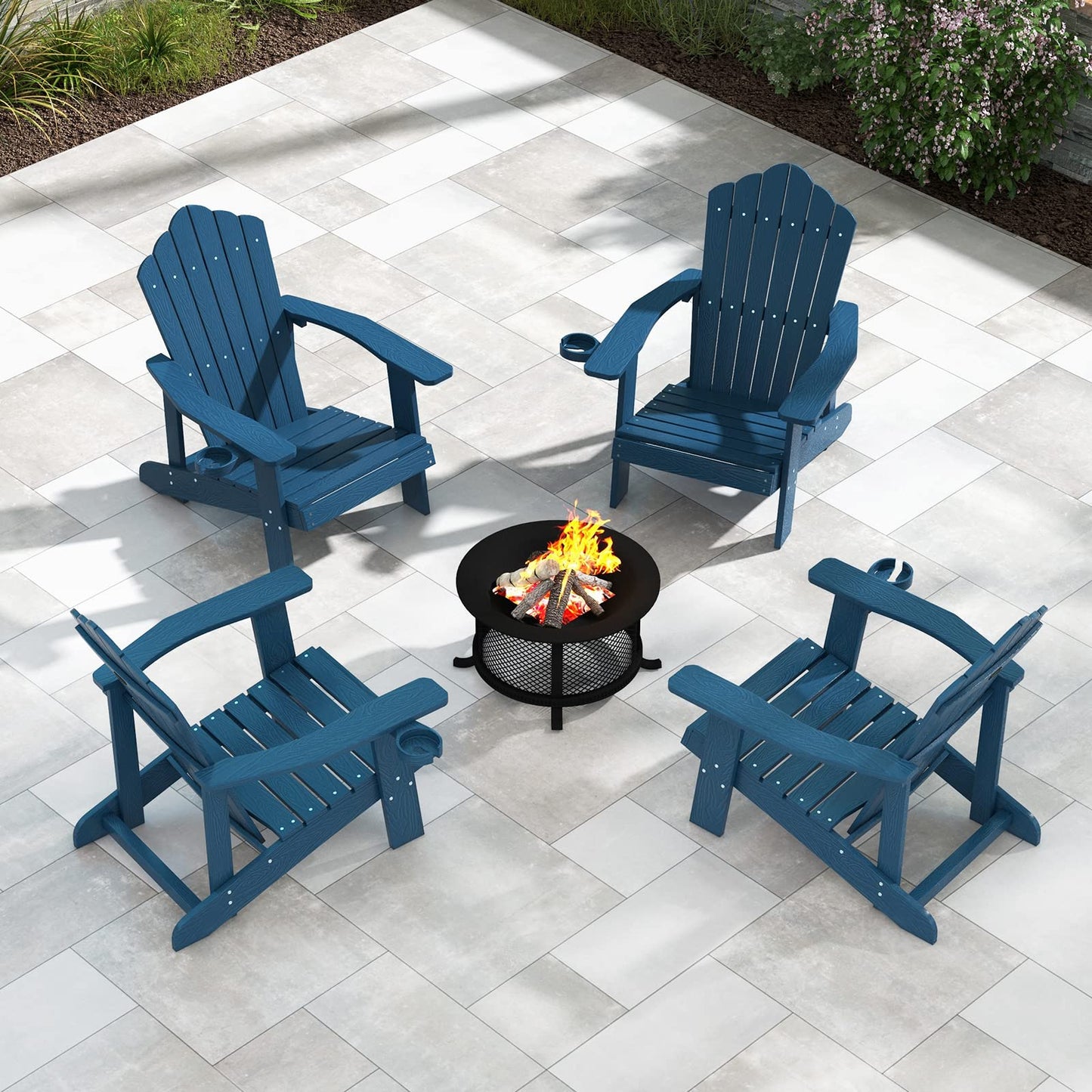 Tangkula Oversized Adirondack Chair, Patio Lounge Chairs w/Adjustable Cup Holder - NP10983BK