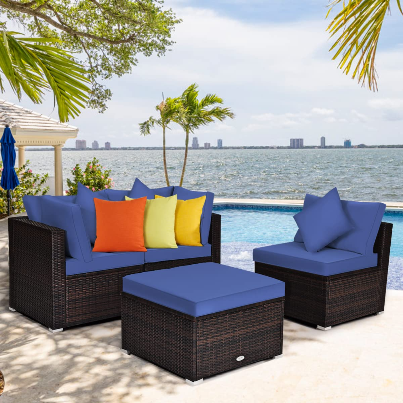 Tangkula Patio Rattan Sofa Set, Outdoor Wicker Sectional Furniture Set - HW63754+