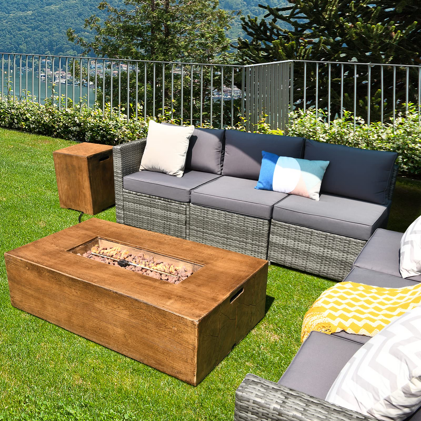 Tangkula 10 Pieces Patio Rattan Conversation Set, Patiojoy Outdoor Wicker Furniture Set - OP70343-A+OP70343-B+HW65782AGR+