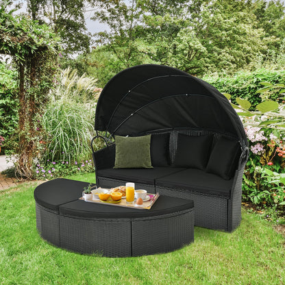 Tangkula Outdoor Patio Round Daybed with Retractable Canopy - HW71564DK+