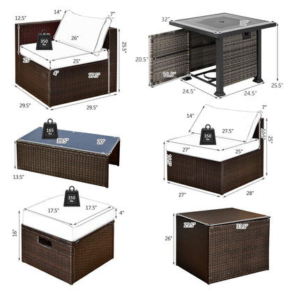 Tangkula 9 Pieces Patio Furniture Set with 50,000 BTU Propane Fire Pit Table - NP10618GR+HW68592DK+