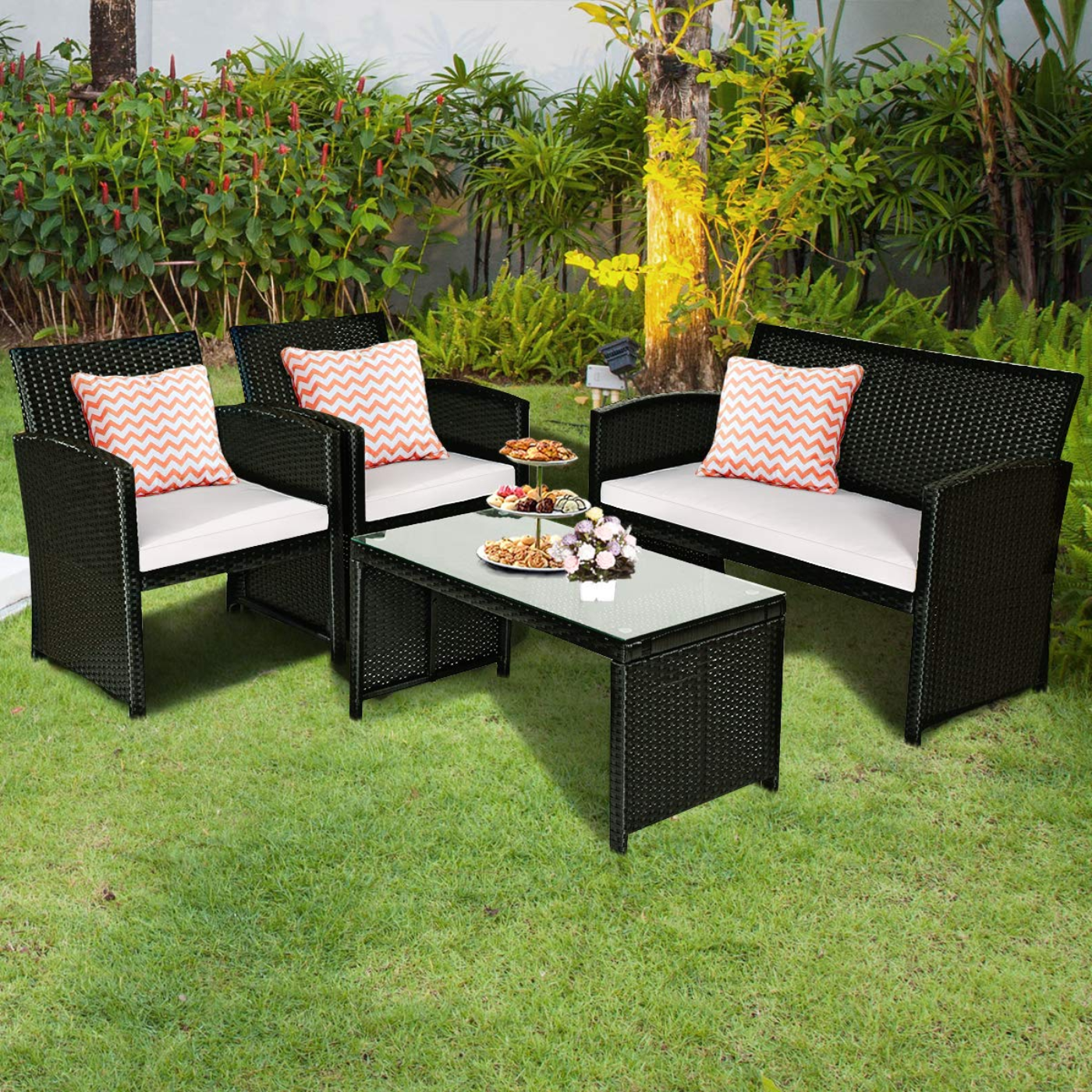 Tangkula Patio Wicker Conversation Furniture Set - 2*HW63239