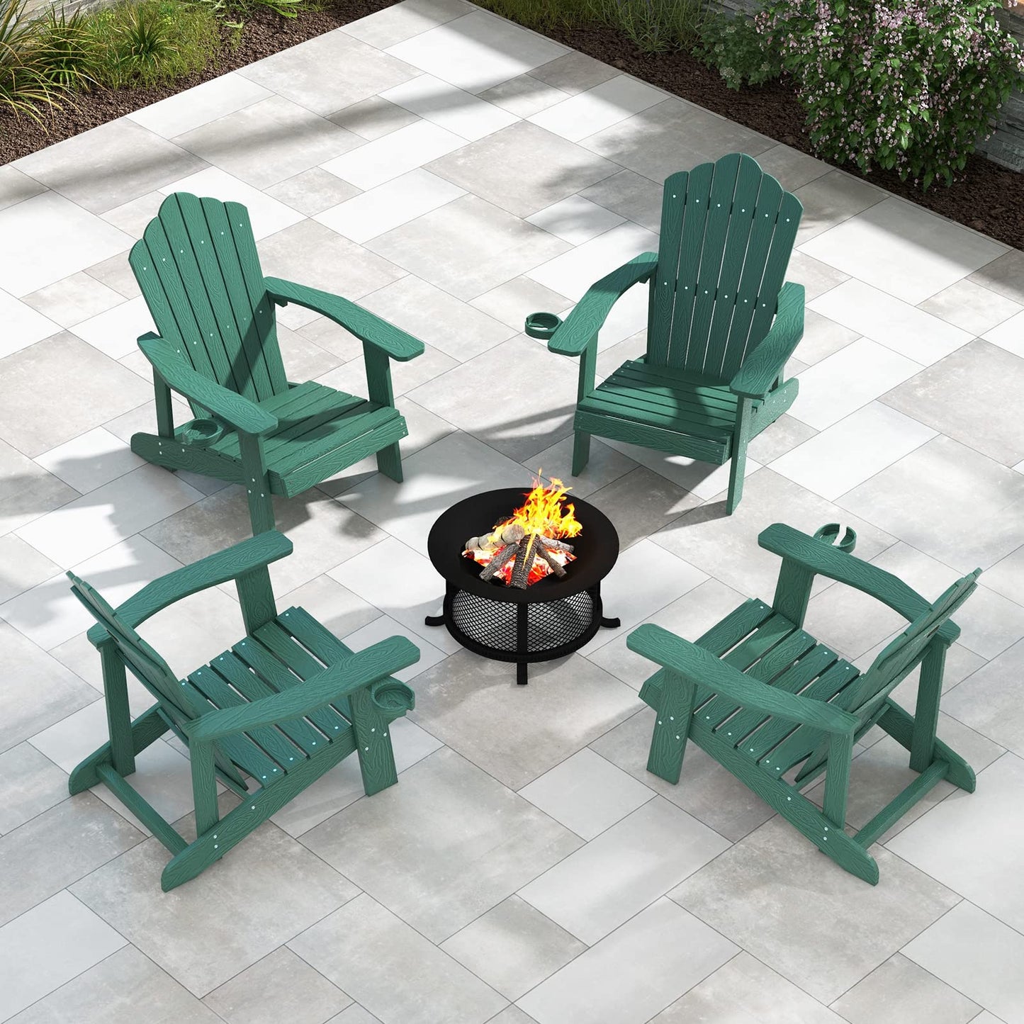 Tangkula Oversized Adirondack Chair, Patio Lounge Chairs w/Adjustable Cup Holder - NP10983BK