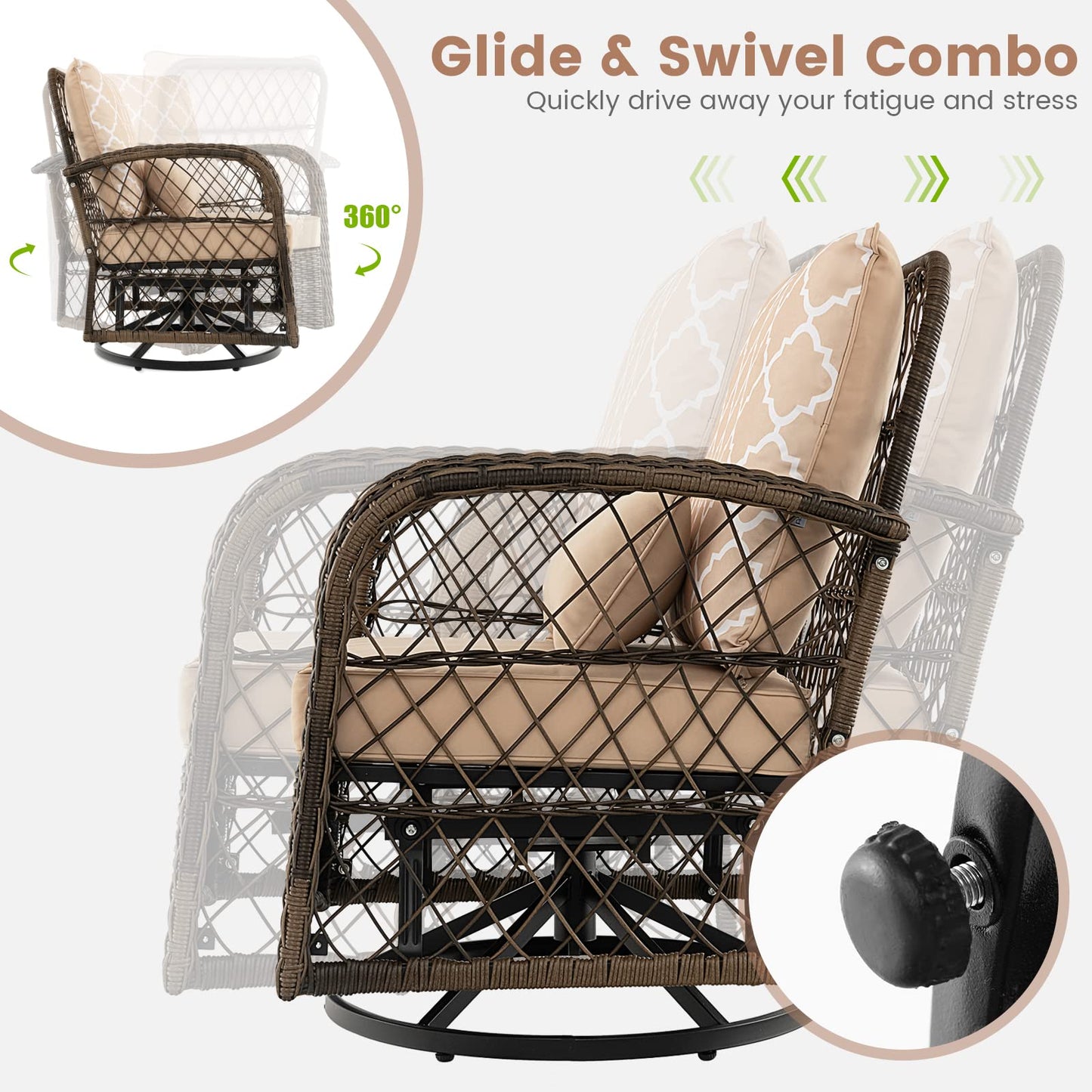 Tangkula 3-Piece Patio Swivel Rocker Set, Wicker Swivel Rocking Chairs - NP10975MS+