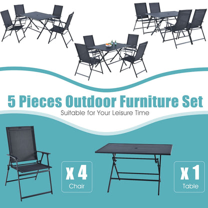 Tangkula 5 Pieces Patio Dining Set, No Assembly Required, Outdoor Dining Furniture with 4 Armchairs & 1 Dining Table - NP10070WL-GR
