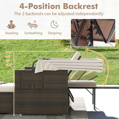 Tangkula Outdoor Patio Rattan Daybed w/Retractable Canopy & Adjustable Backrests - HW72573BN+