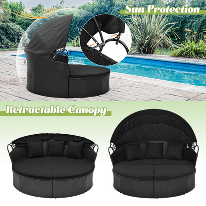 Tangkula Outdoor Patio Round Daybed with Retractable Canopy - HW71564DK+