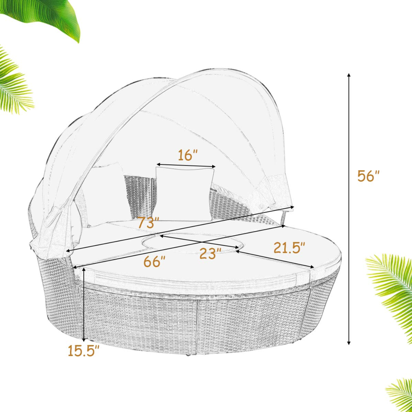 Tangkula Patio Round Daybed with Retractable Canopy, Outdoor Wicker Rattan Furniture Sets - HW63763+