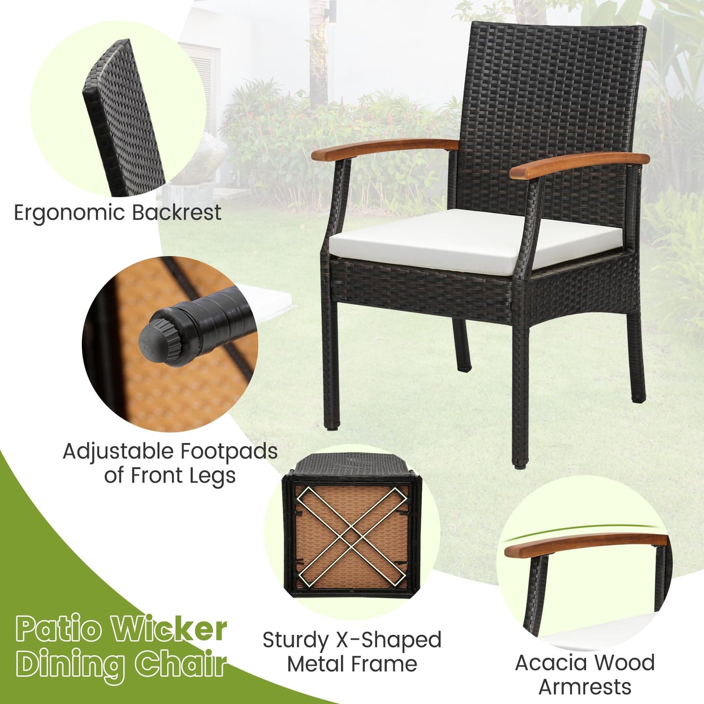 Tangkula Patio Rattan Dining Set for 8, Acacia Wood Table Top - HW71588+2*HW70831-4