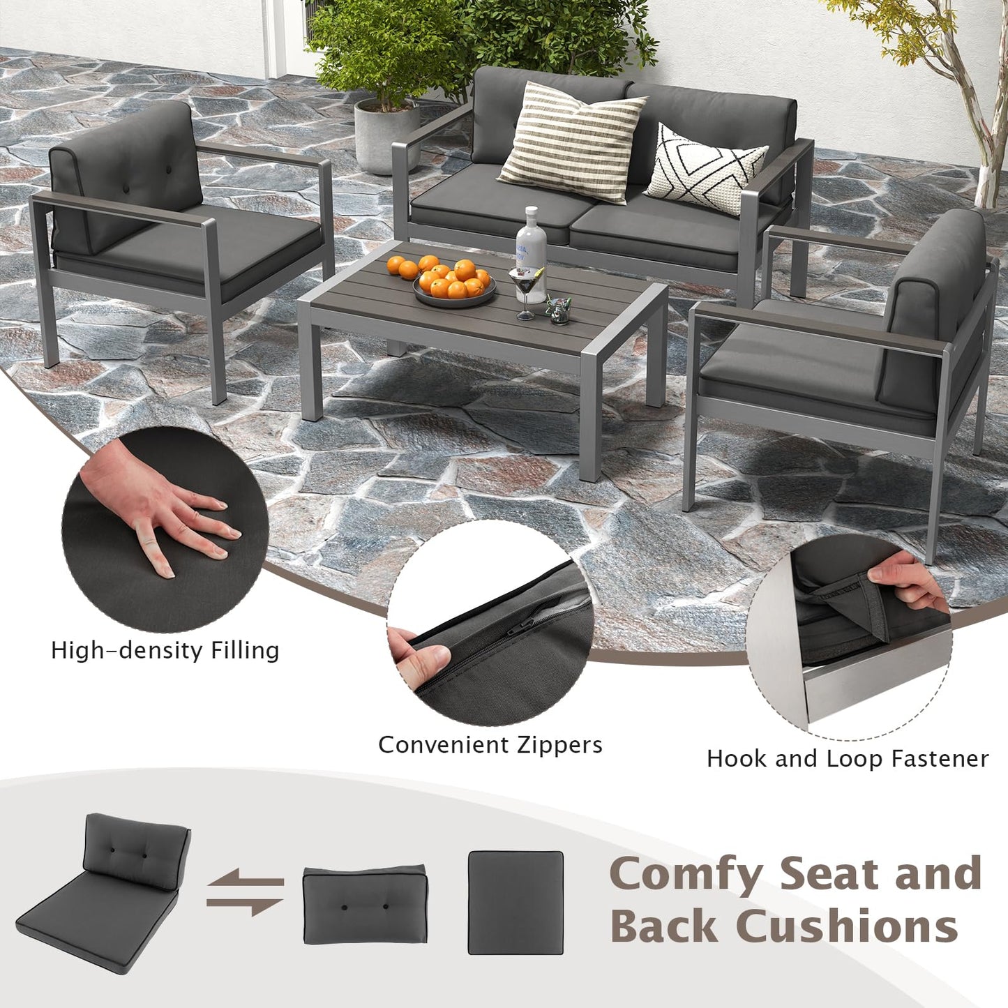 Tangkula 4 Piece Patio Aluminum Sofa Set, Contemporary Sofas & Coffee Table - 2*NP11317GR+NP11318GR+NP11319GR