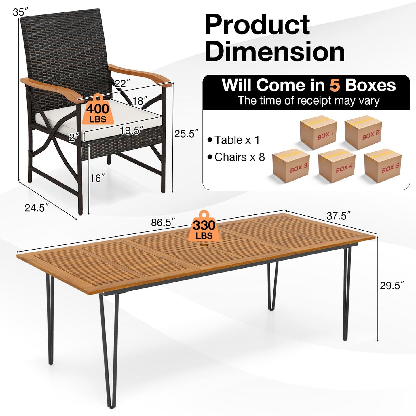 Tangkula 9 Pieces Outdoor Patio Dining Set