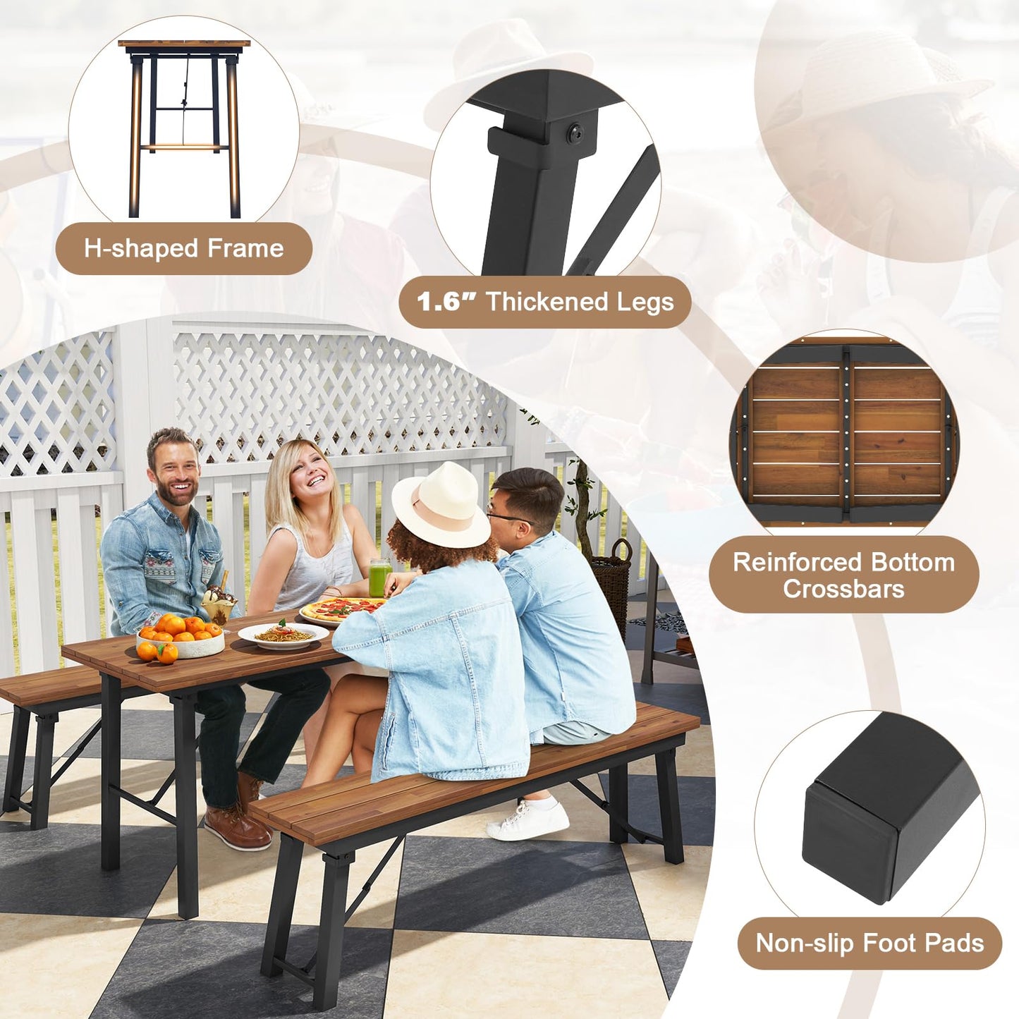 Tangkula Outdoor Dining Table With Benches for 4-6 Persons, No Assembly - HV10581+HV10582