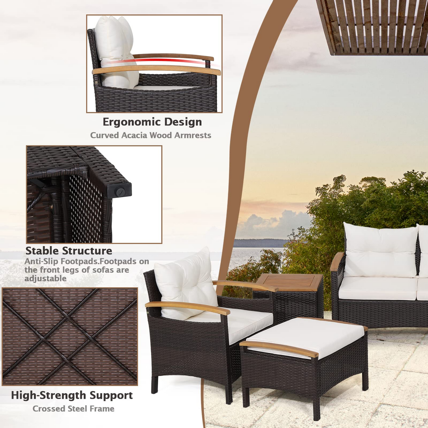 Tangkula 7 Pieces Patio Rattan Sofa Set, Outdoor Wicker Conversation Set - HW70450+
