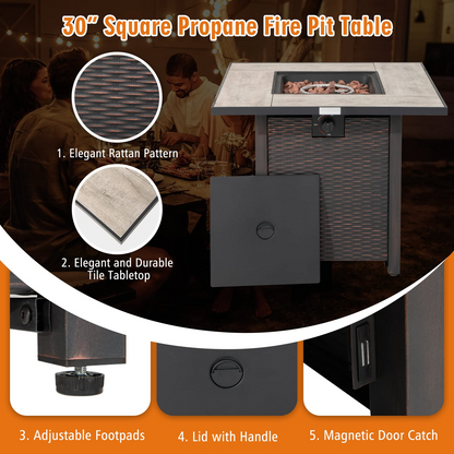 Tangkula 5-Piece Patio Furniture Set with 30 Inches Gas Fire Pit Table - OP70520+HW66714BTU+