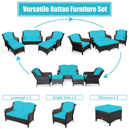 Tangkula 5 Pieces Patio Furniture Set, Outdoor Rattan Conversation Sofa Set with Loveseat - HW67702TU+