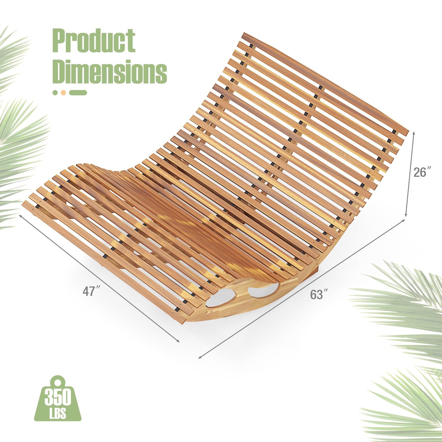Tangkula Outdoor Double Chaise Lounge Chair, Acacia Wood Rocking Sunbed with Slatted Backrest and Seat - NP12023