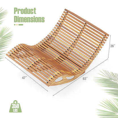 Tangkula Outdoor Double Chaise Lounge Chair, Acacia Wood Rocking Sunbed with Slatted Backrest and Seat - NP12023