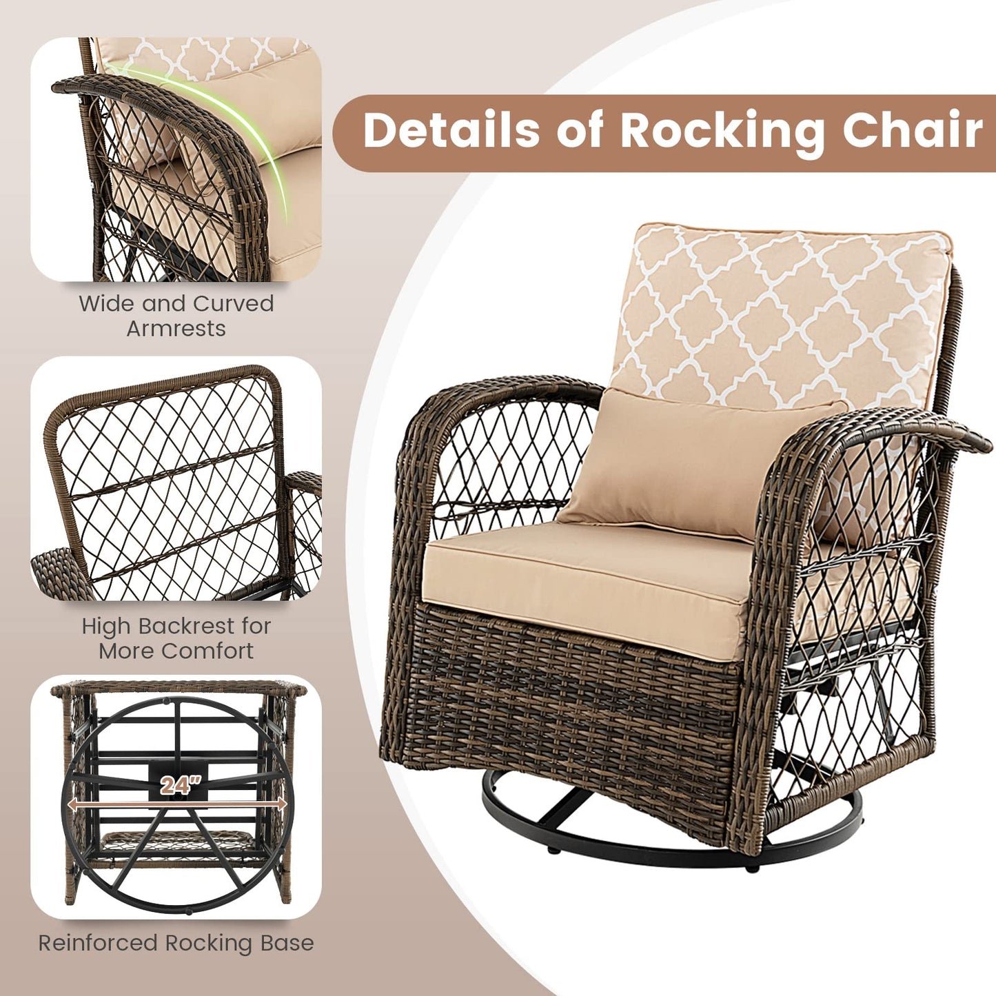 Tangkula 3-Piece Patio Swivel Rocker Set, Wicker Swivel Rocking Chairs - NP10975MS+