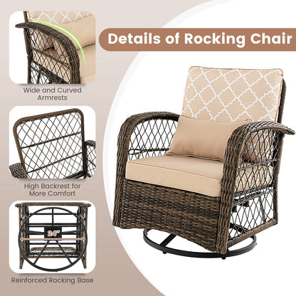 Tangkula 3-Piece Patio Swivel Rocker Set, Wicker Swivel Rocking Chairs - NP10975MS+