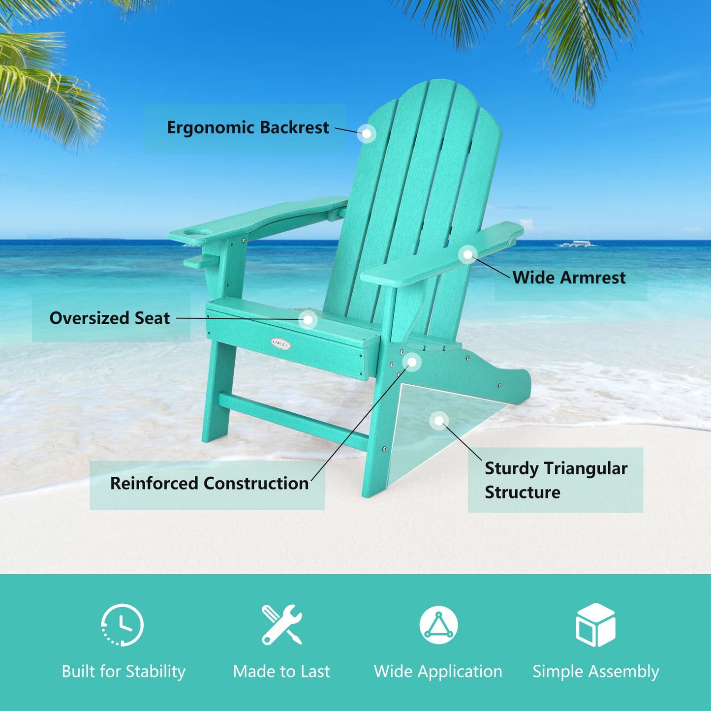 Tangkula Adirondack Chair Outdoor, Fade Resistant HDPE Armchairs with Cup Holder - 4*NP10292BK