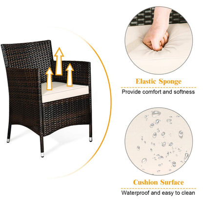 Tangkula 4-Piece Rattan Patio Furniture Set, w/Tempered Glass Coffee Table - HW67772BT