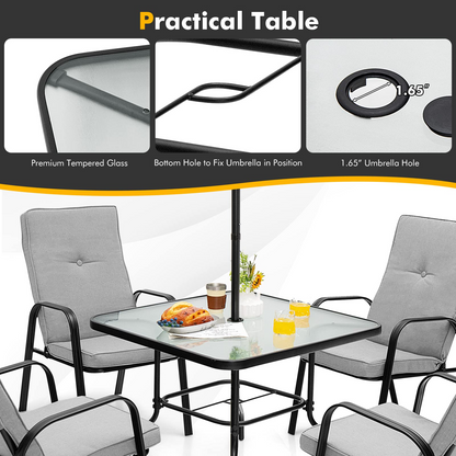 Tangkula 5 Piece Patio Dining Set, Outdoor 35 Inches Square Tempered Glass Table - NP10405-13+NP10405-23
