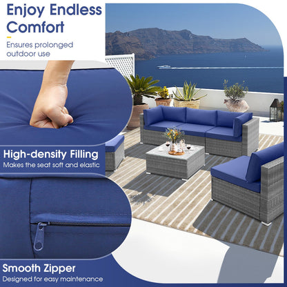 Tangkula Outdoor Wicker Furniture Set with Tempered Glass Coffee Table, Comfy Seat & Back Cushions - HW71245NY+