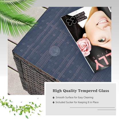Tangkula 6 Pieces Patio Furniture Set, Outdoor Wicker Conversation Set with Glass Coffee Table - HW67937WH+