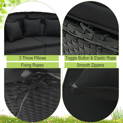 Tangkula Outdoor Patio Round Daybed with Retractable Canopy - HW71564DK+