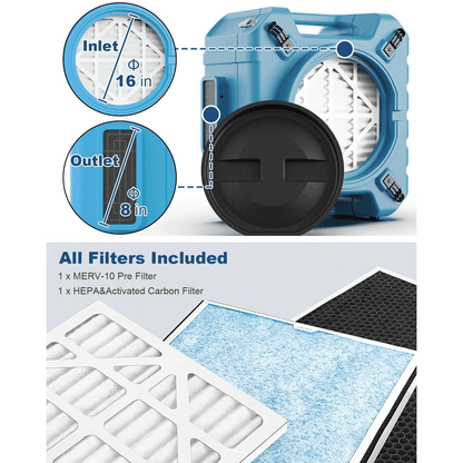 AlorAir PureAiro HEPA Pro 870 Air Scrubber UV-C Light Sterilization 3-Stage Filtration Negative Machine Air Purifier Professional Water Damage Restoration for Air Cleaner up to 550 CFM pack of 5