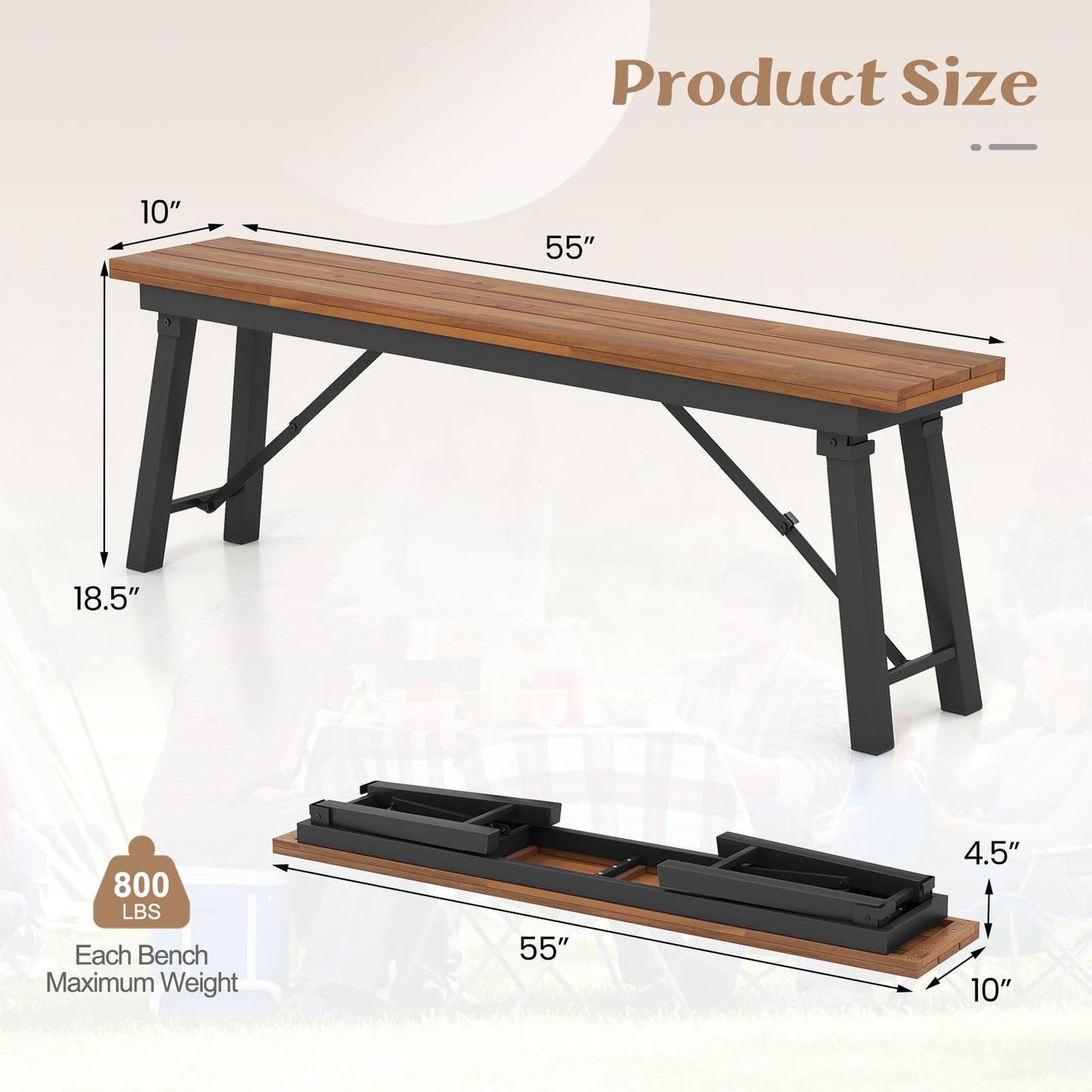 Tangkula Outdoor Dining Table With Benches for 4-6 Persons, No Assembly - HV10581+HV10582