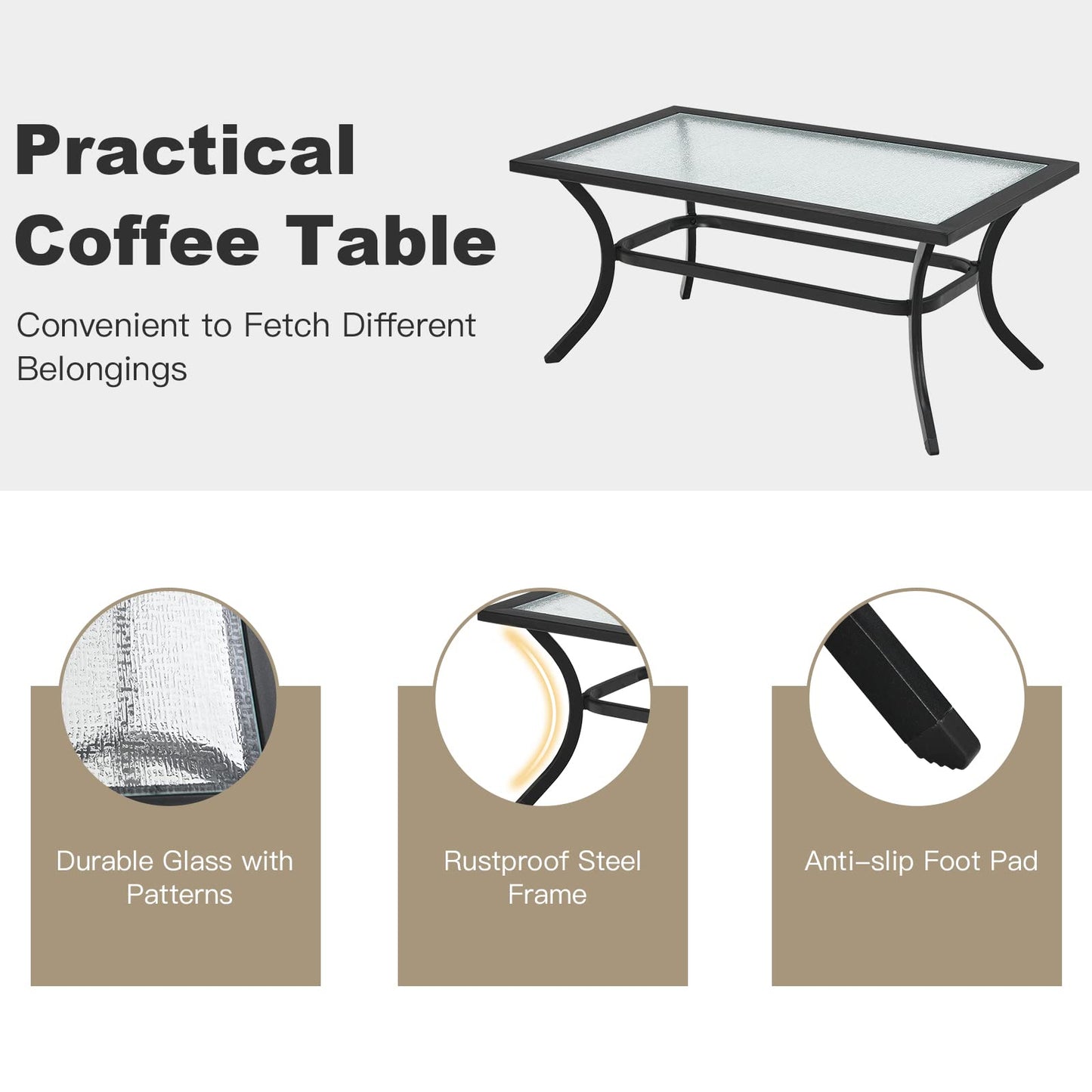 Tangkula 4 Pieces Outdoor Furniture Set, Patio Conversation Set with Cushions and Steel Frame - NP10083BE+NP10084WL-BE