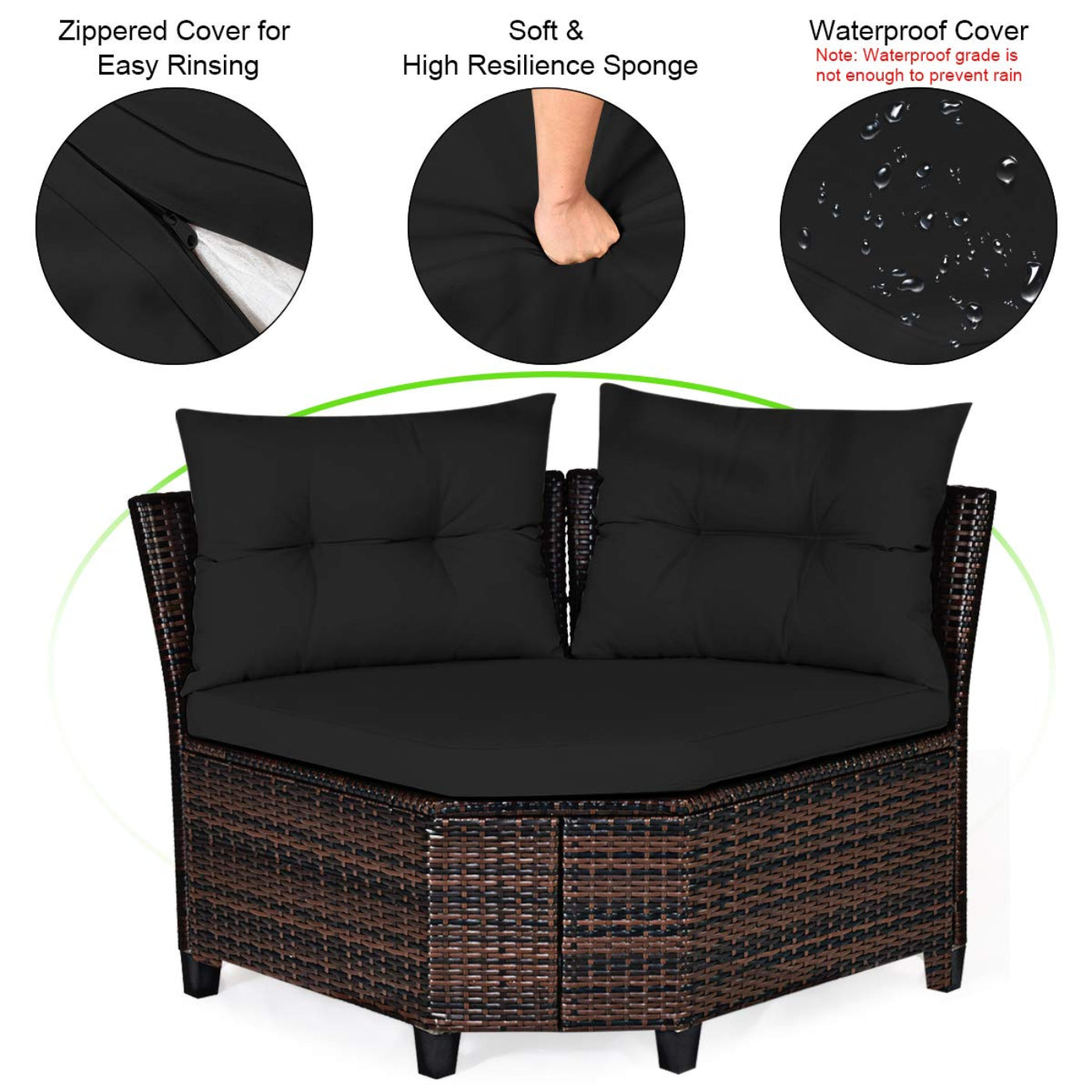 Tangkula 4-Piece Patio Furniture Set, C-Shape Outdoor Wicker Sectional Sofa Set - HW66920BK+