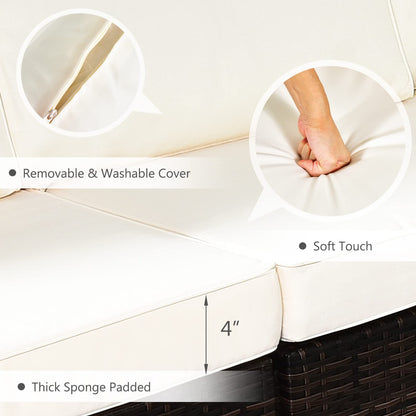 Tangkula 6 Pieces Patio Furniture Set, Outdoor Wicker Conversation Set with Glass Coffee Table - HW67937WH+