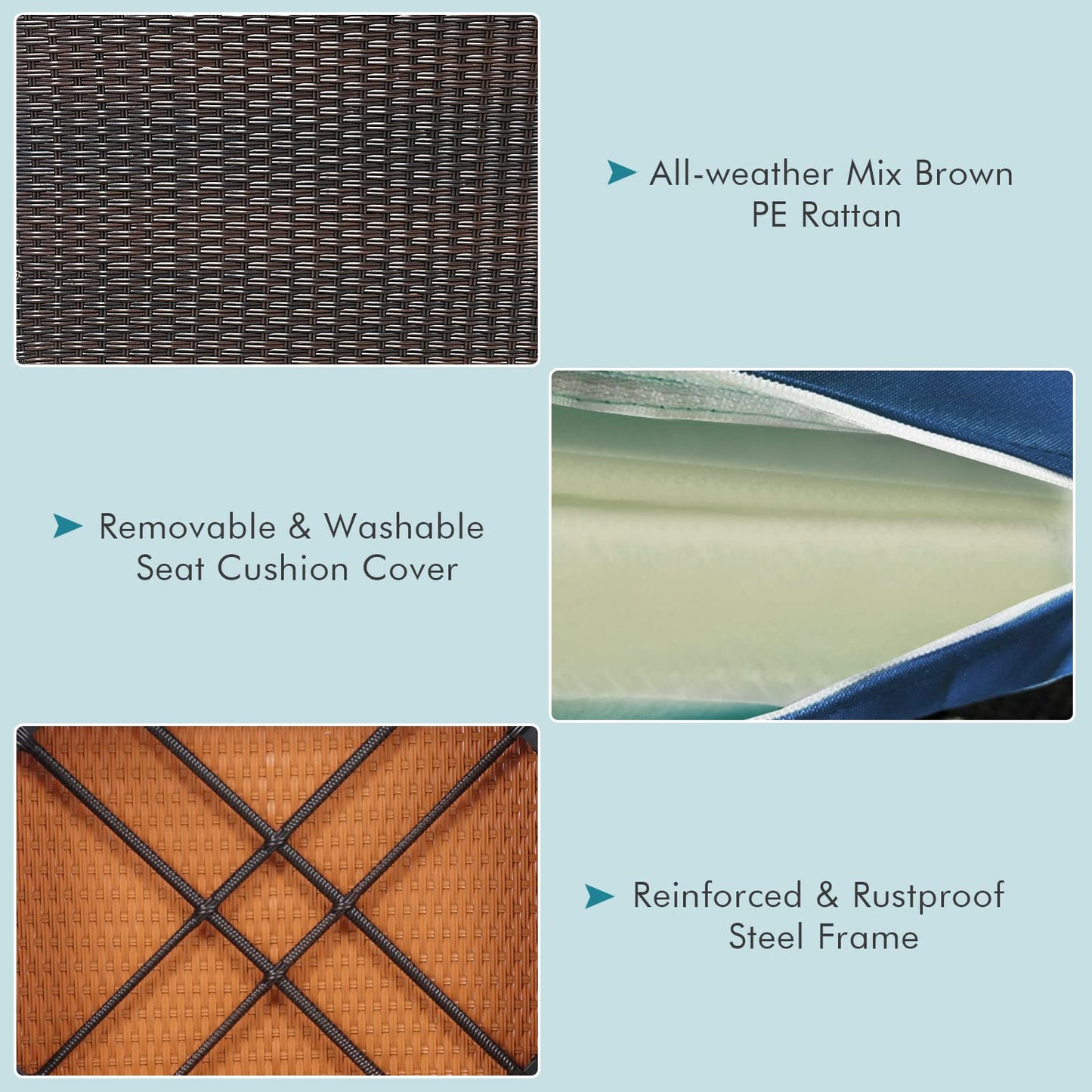 4 Pieces Acacia Wood Patio Conversation Set, Sofa Set with Coffee Table, Corner Sofa & 2 Loveseats - HW69380NY+