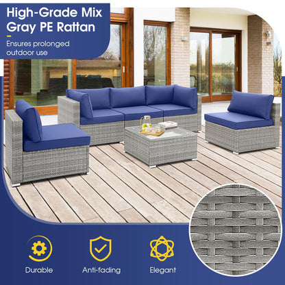 Tangkula Outdoor Wicker Furniture Set with Tempered Glass Coffee Table, Comfy Seat & Back Cushions - HW71245NY+