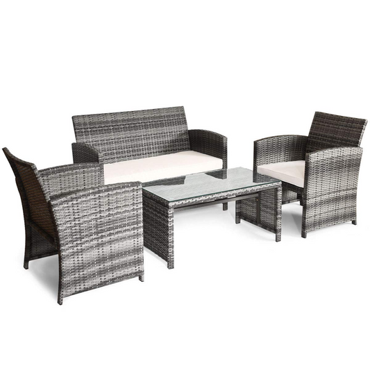 Tangkula 4/8 PCS Wicker Patio Conversation Set, Outdoor Rattan Sofas with Table Set - HW63238WH