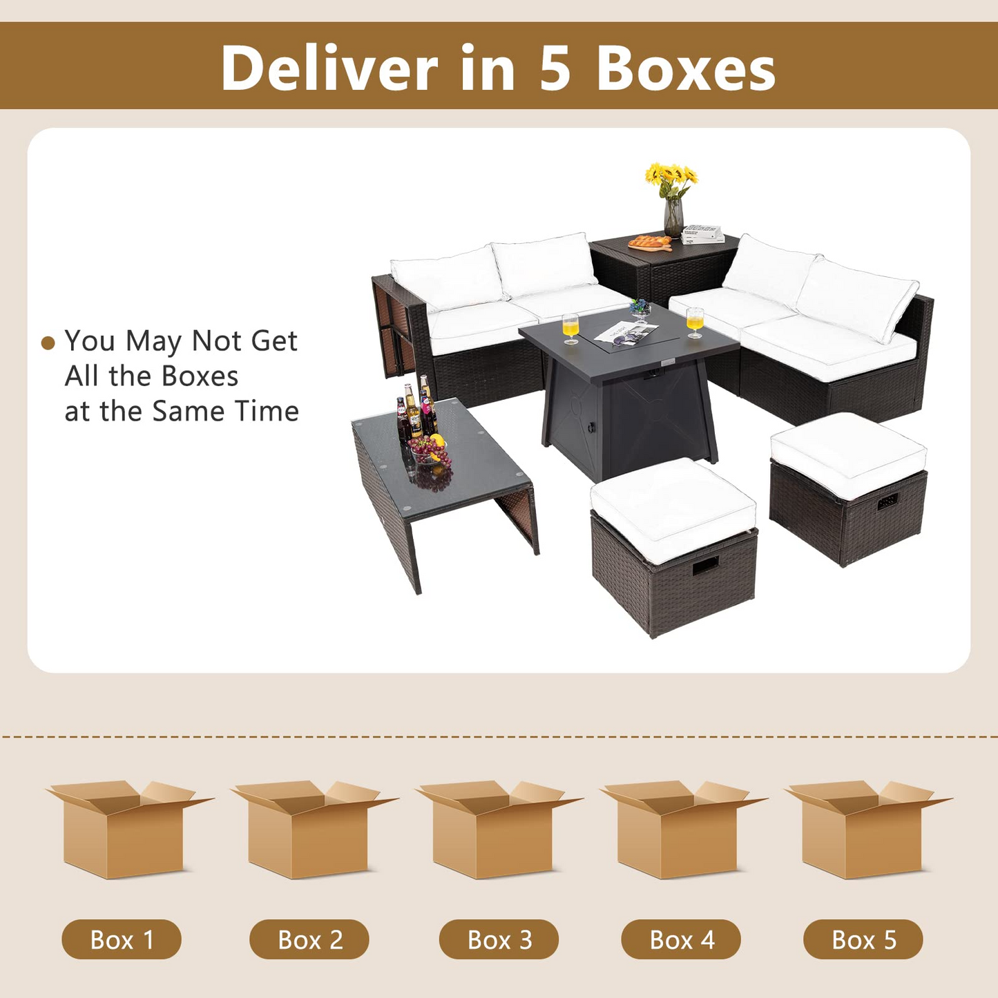 Tangkula 9 Pieces Patio Furniture Set with 30" Propane Fire Pit Table - OP70521+HW68592WH+