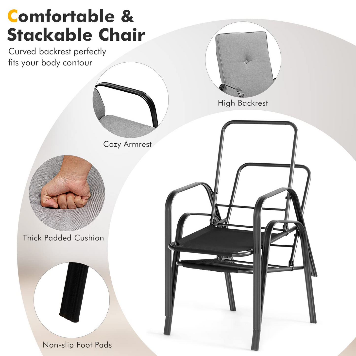 Tangkula 5 Piece Patio Dining Set, Outdoor 35 Inches Square Tempered Glass Table - NP10405-13+NP10405-23