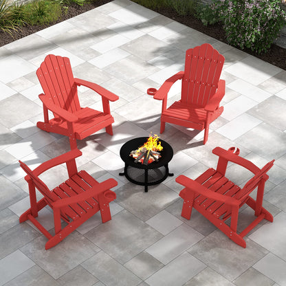 Tangkula Oversized Adirondack Chair, Patio Lounge Chairs w/Adjustable Cup Holder - NP10983BK