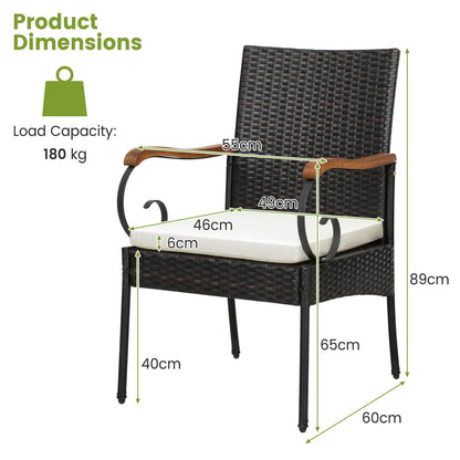 Tangkula Outdoor Wicker Chair & Dining Table Set, Acacia Wood Tabletop & Armrests, 2” Umbrella Hole - HW70833-4+HW70840