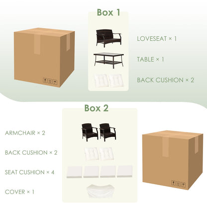 Tangkula Outdoor Rattan Furniture Set, Patiojoy Outdoor Wicker Sofa Set - 2*HW69353+