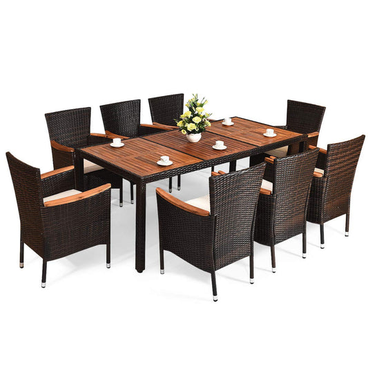 Tangkula 9 Piece Outdoor Dining Set, Garden Patio Wicker Set w/Cushions - HW63205+