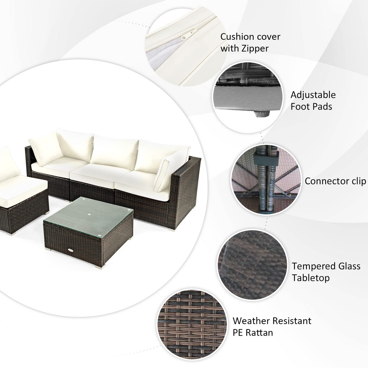 Tangkula 6-Piece Patio Furniture Set with 42 Inches Propane Fire Pit Table - NP10461+HW68691BDK+