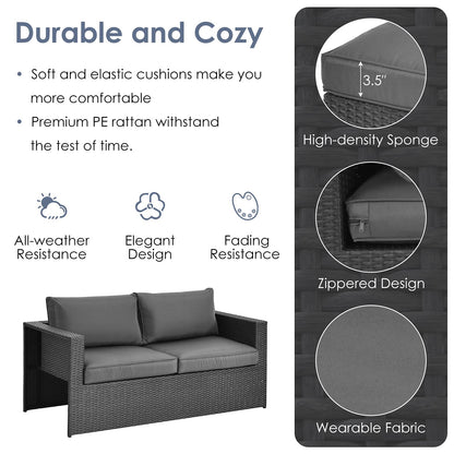 Tangkula 6 Pieces Patio Rattan Furniture Set, Patiojoy No Assembly Outdoor Conversation Set - NP10110WL-GR