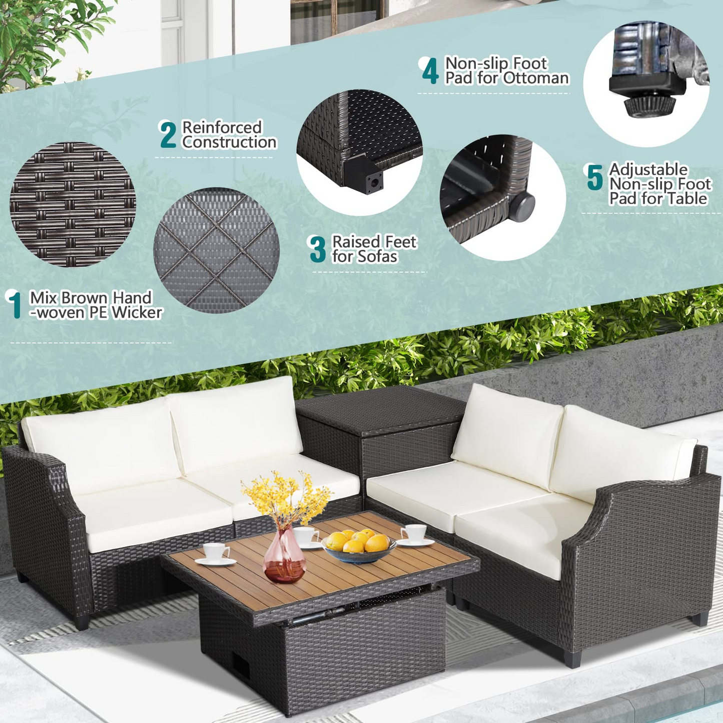 Tangkula 7 Pieces Outdoor Hand-Woven PE Wicker Furniture Set - HW70679WH+