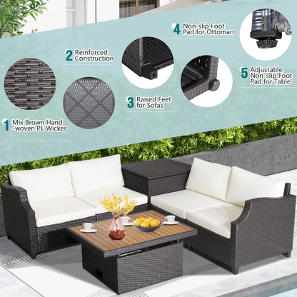 Tangkula 7 Pieces Outdoor Hand-Woven PE Wicker Furniture Set - HW70679WH+