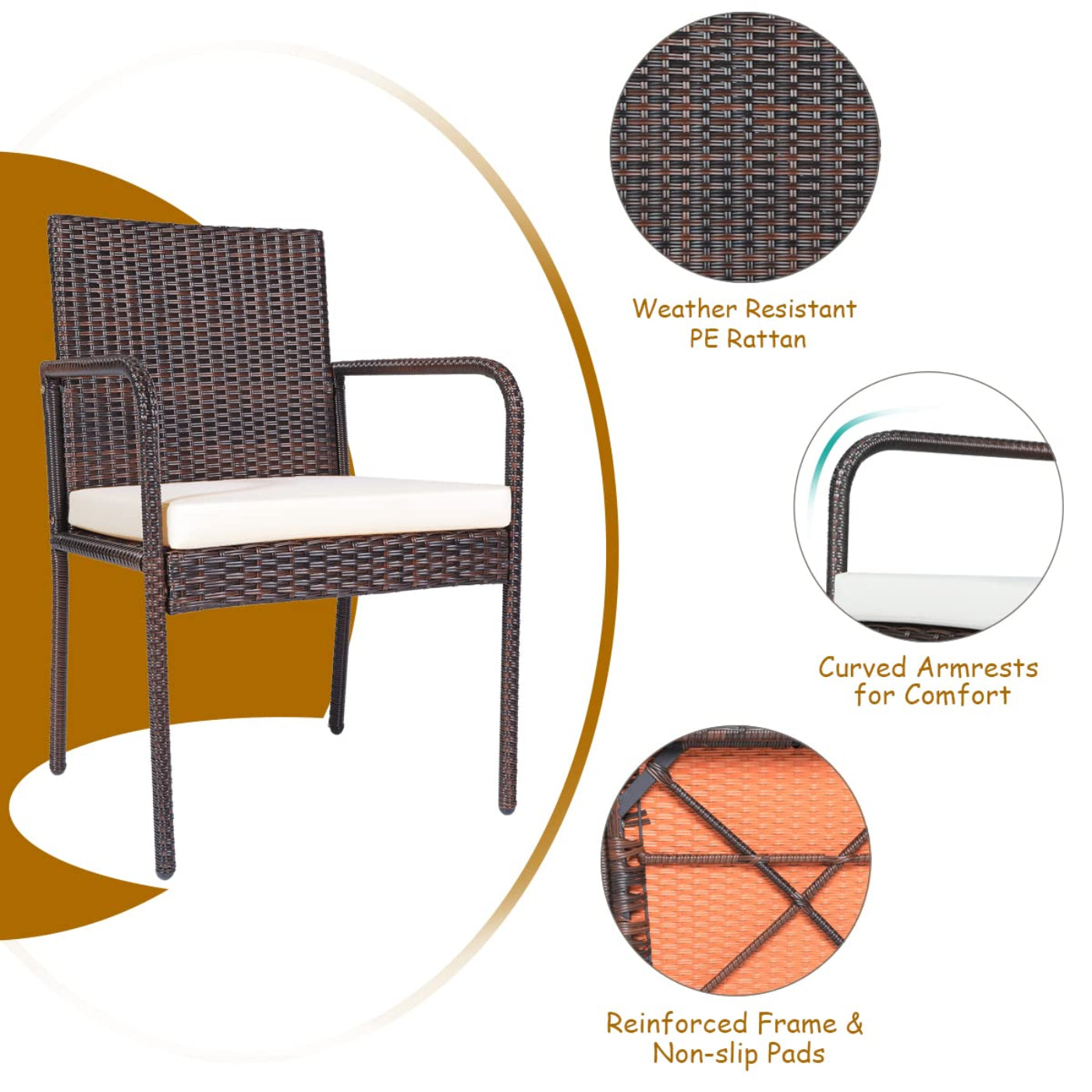 Tangkula 6-Piece Acacia Wood Patio Dining Set, Patiojoy Outdoor Wicker Furniture Set - JV10606+HW66354+HW69382